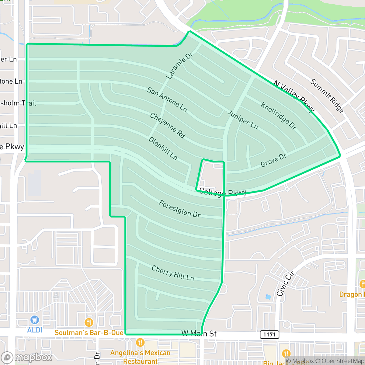 Map showing the location of Lewisville Valley, Lewisville, TX