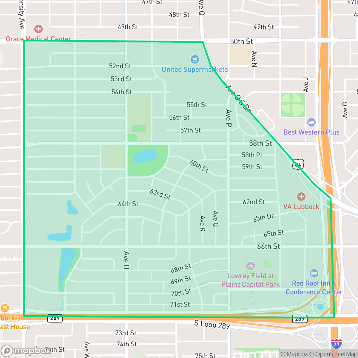 Map showing the location of Baylees-Atkins, Lubbock, TX