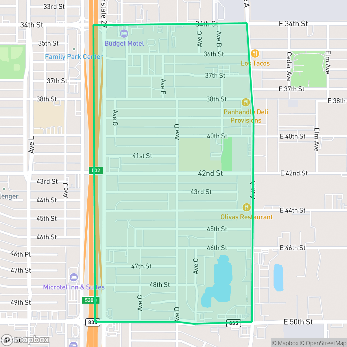 Map showing the location of Harwell, Lubbock, TX