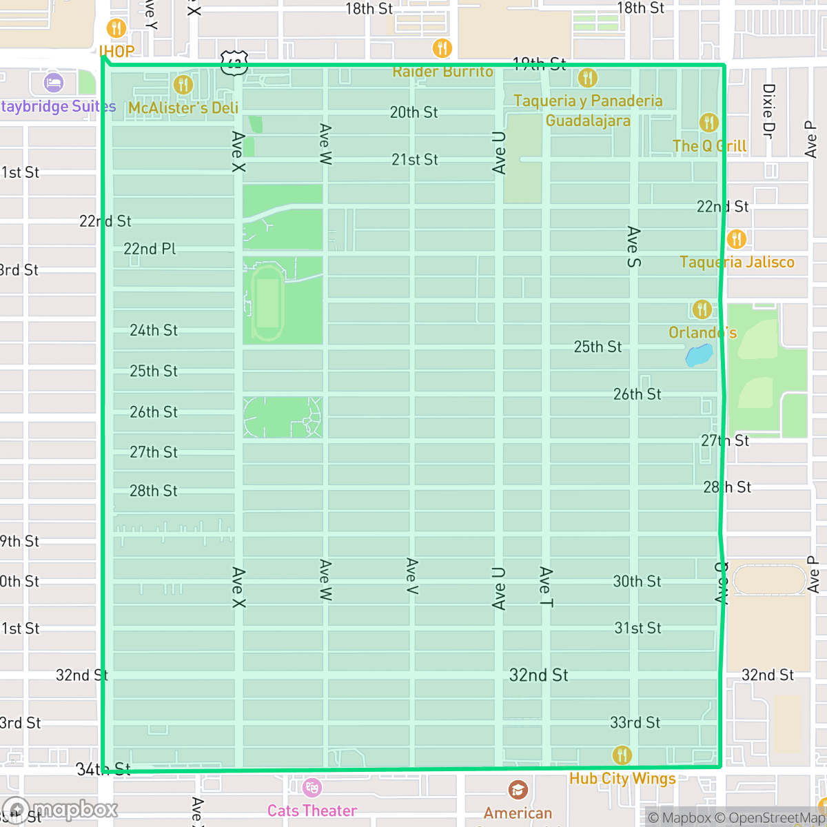 Map showing the location of Heart of Lubbock, Lubbock, TX