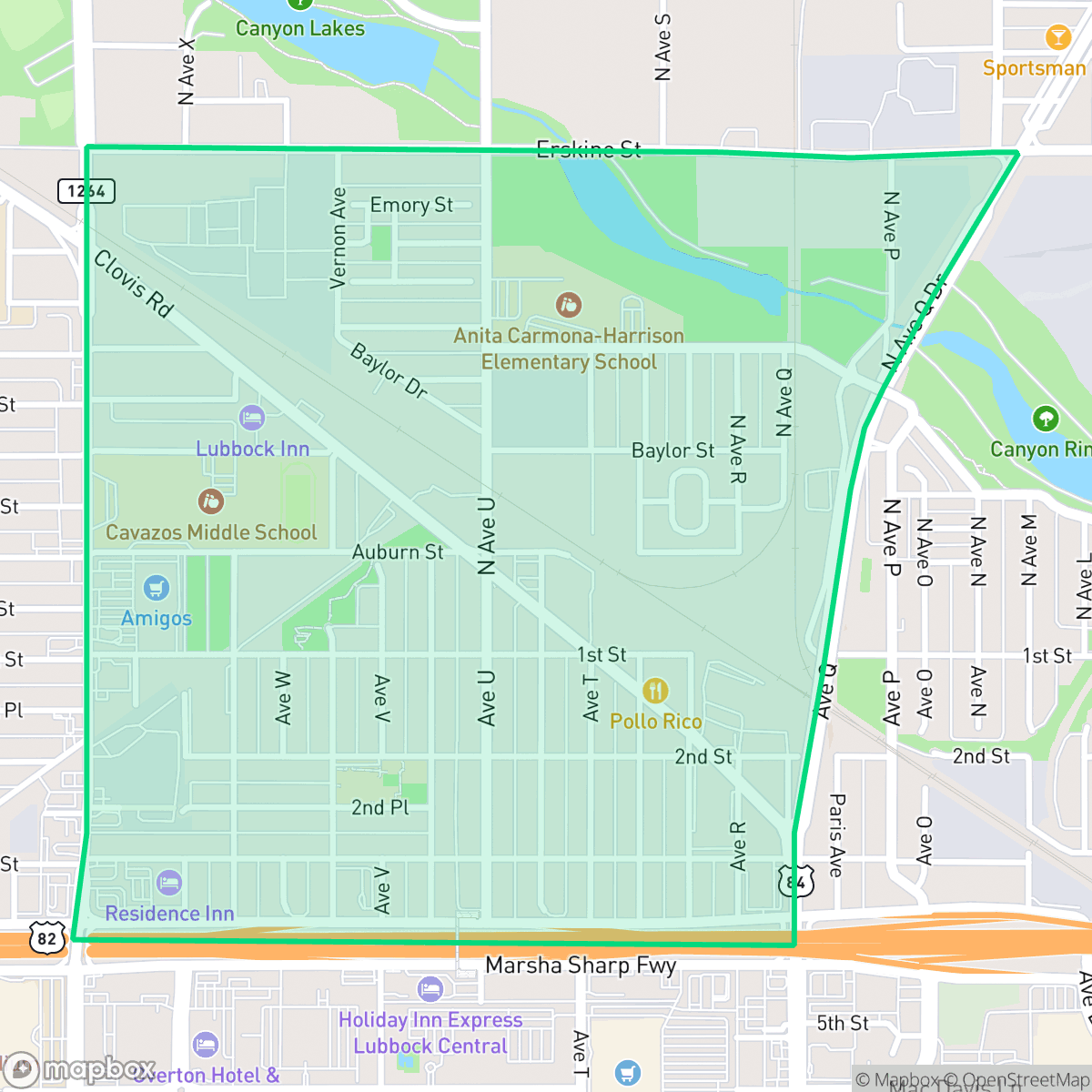 Map showing the location of Jackson-Mahon, Lubbock, TX