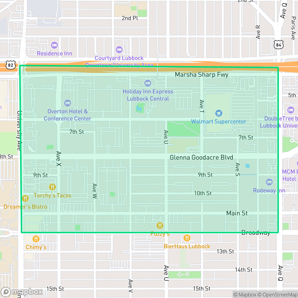 Map showing the location of North Overton, Lubbock, TX