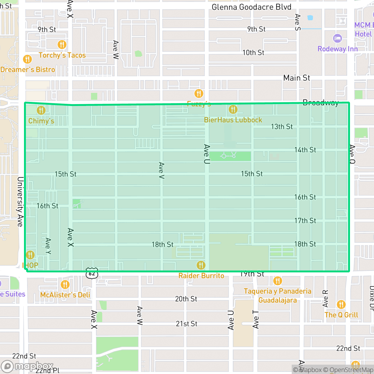 Map showing the location of South Overton, Lubbock, TX