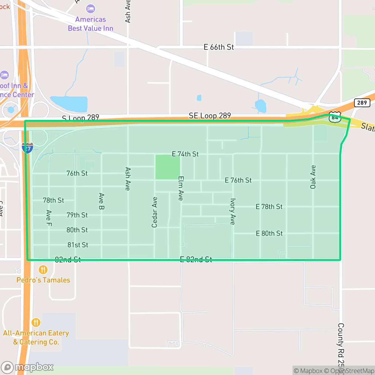 Map showing the location of Southgate, Lubbock, TX
