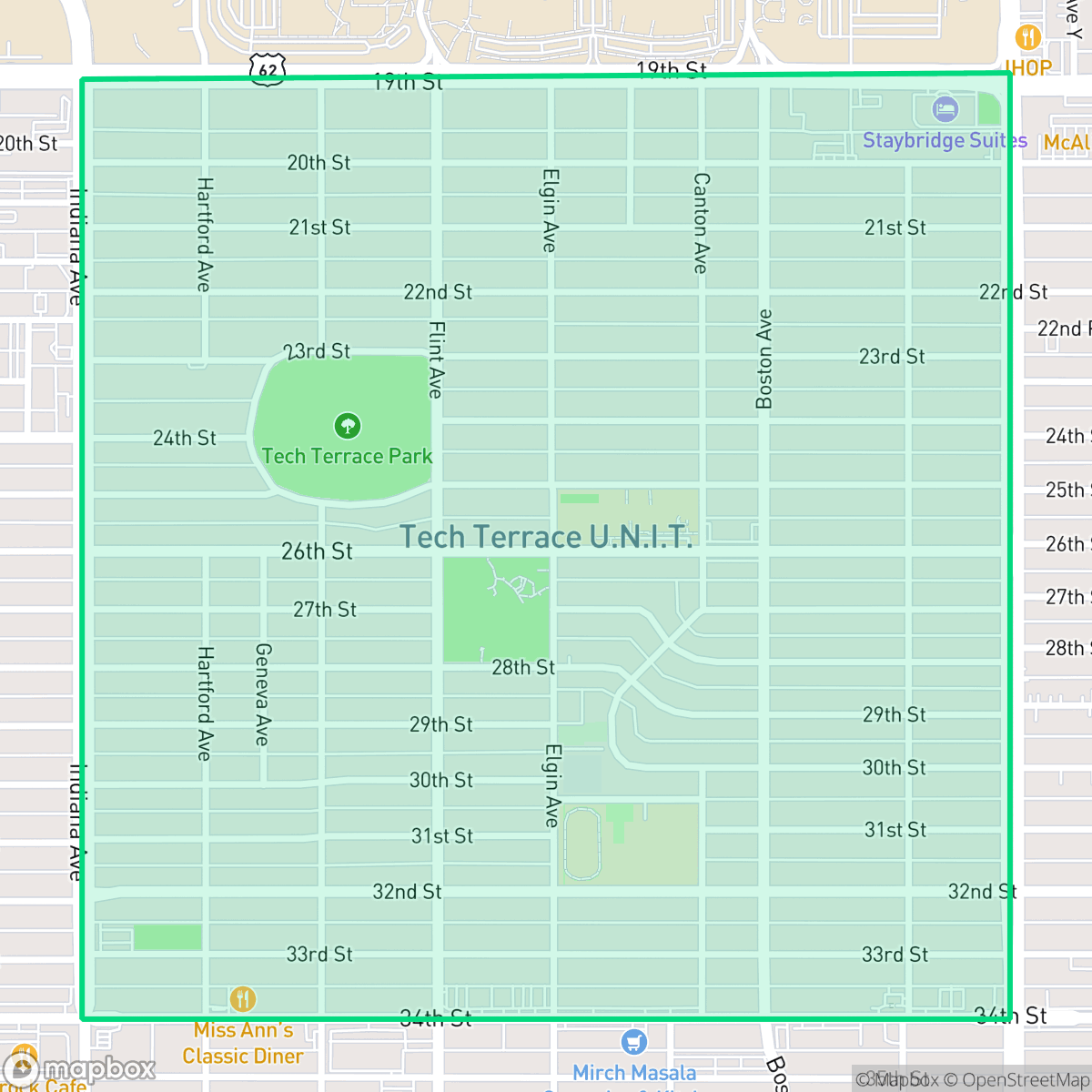 Map showing the location of Tech Terrace, Lubbock, TX