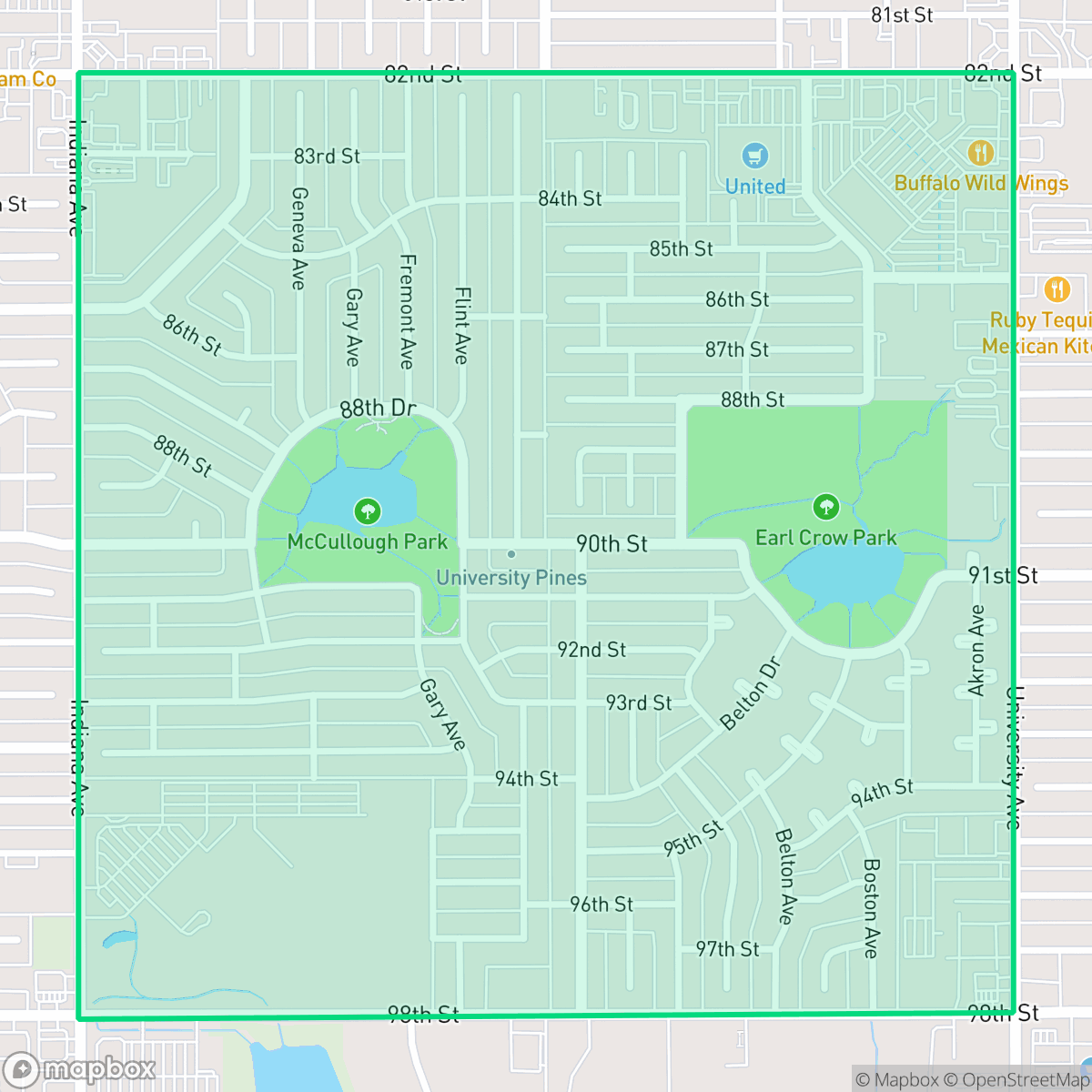 Map showing the location of University Pines, Lubbock, TX