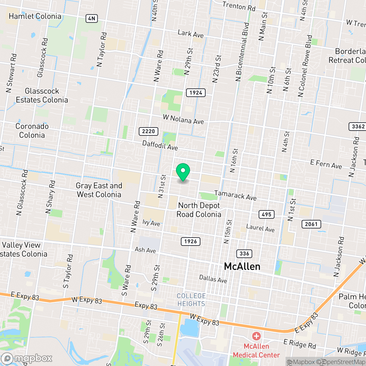Map showing the location of McAllen, TX — coverage area