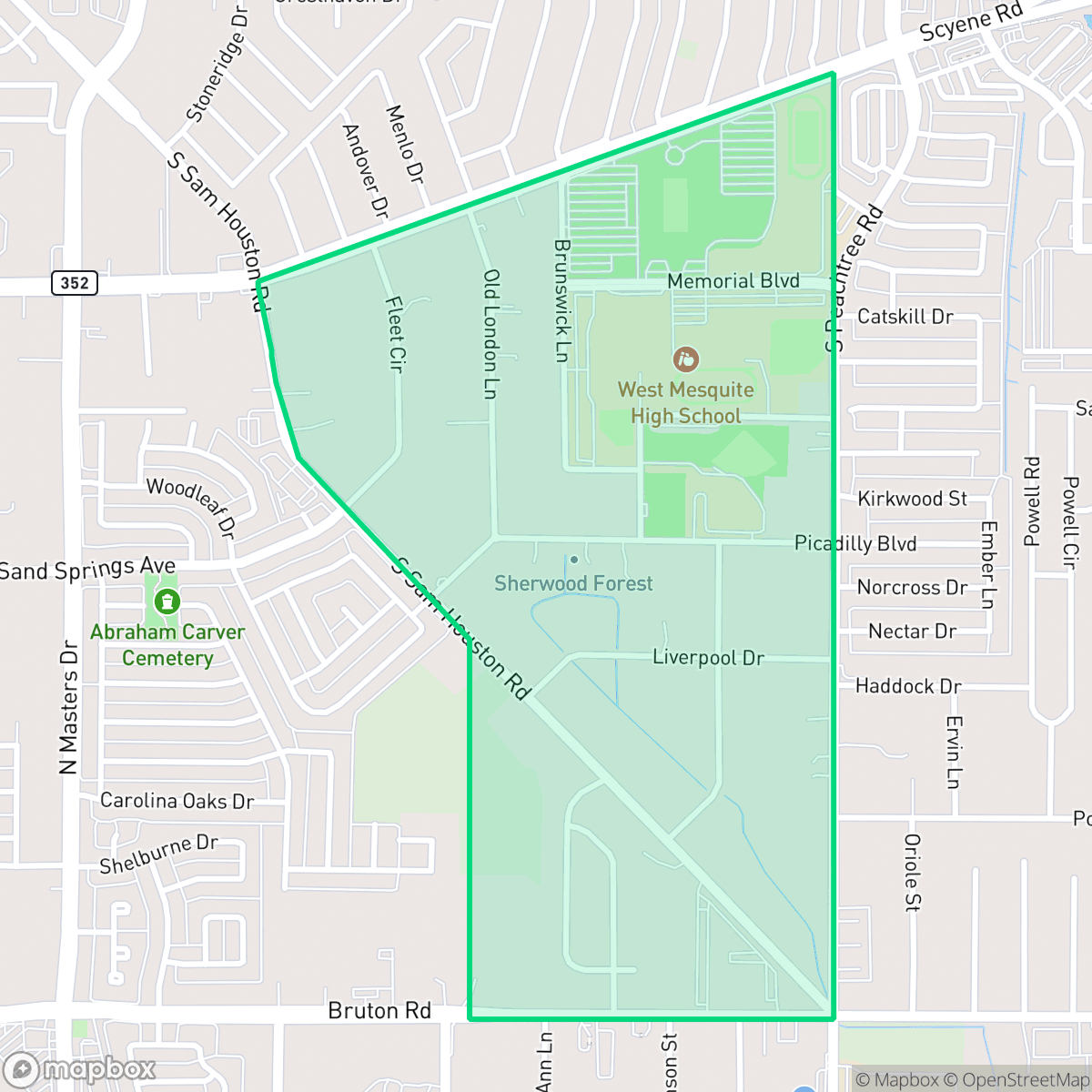 Map showing the location of Sherwood Forest, Mesquite, TX