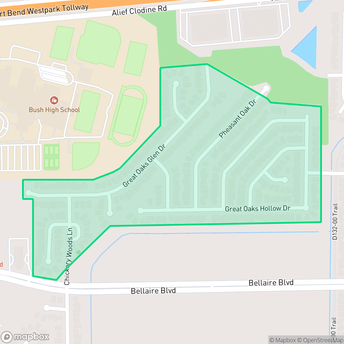 Map showing the location of Great Oaks, Mission Bend, TX