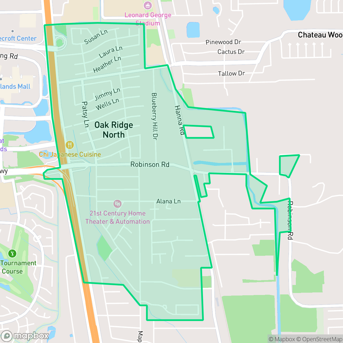 Map showing the location of Oak Ridge North, TX — coverage area
