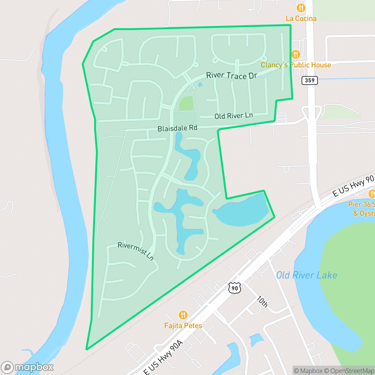 Map showing the location of Riverside, Pecan Grove, TX