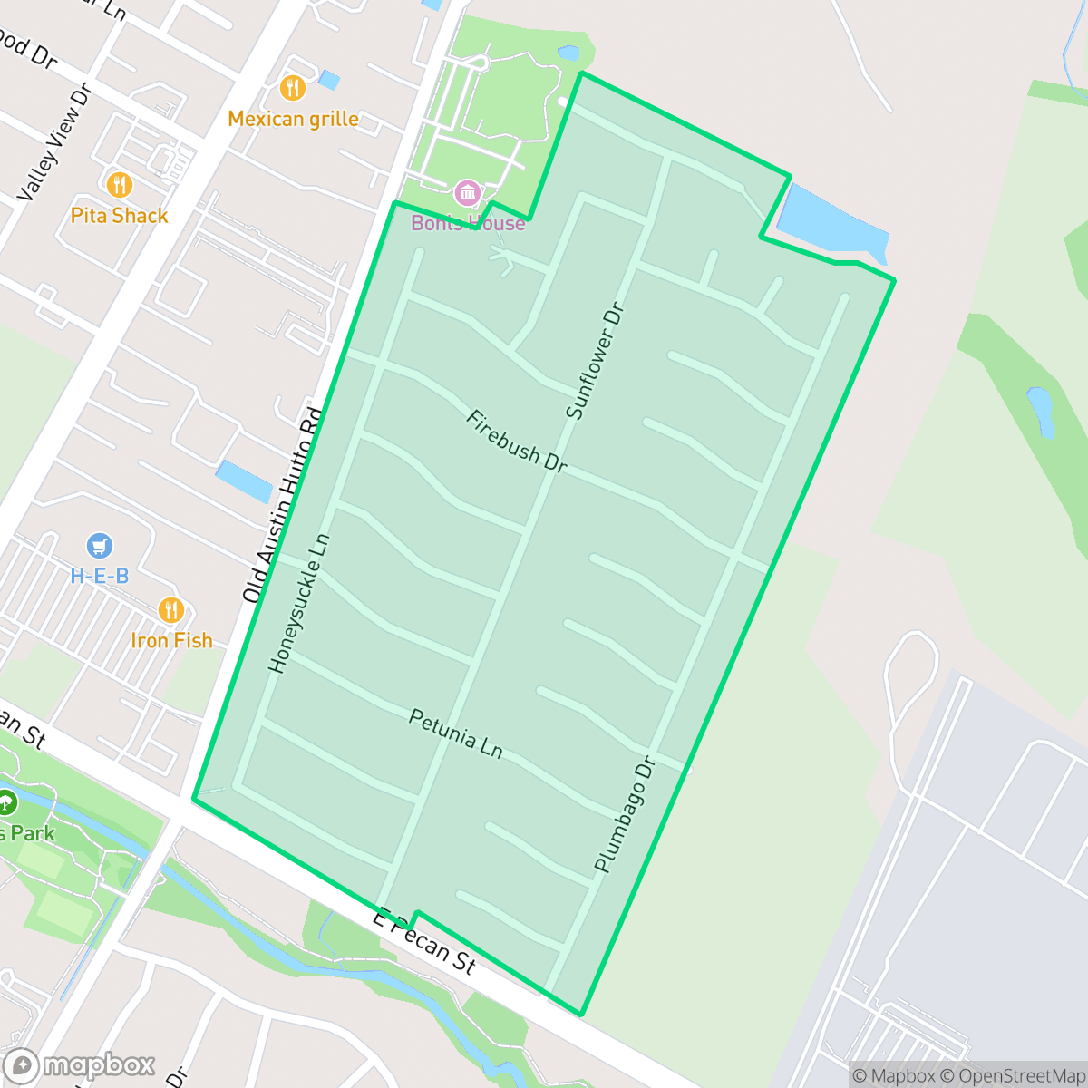 Map showing the location of Bohl's Place, Pflugerville, TX