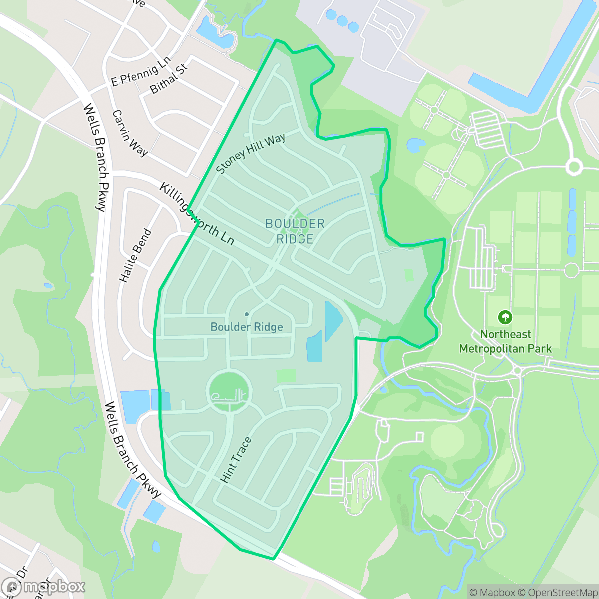 Map showing the location of Boulder Ridge, Pflugerville, TX