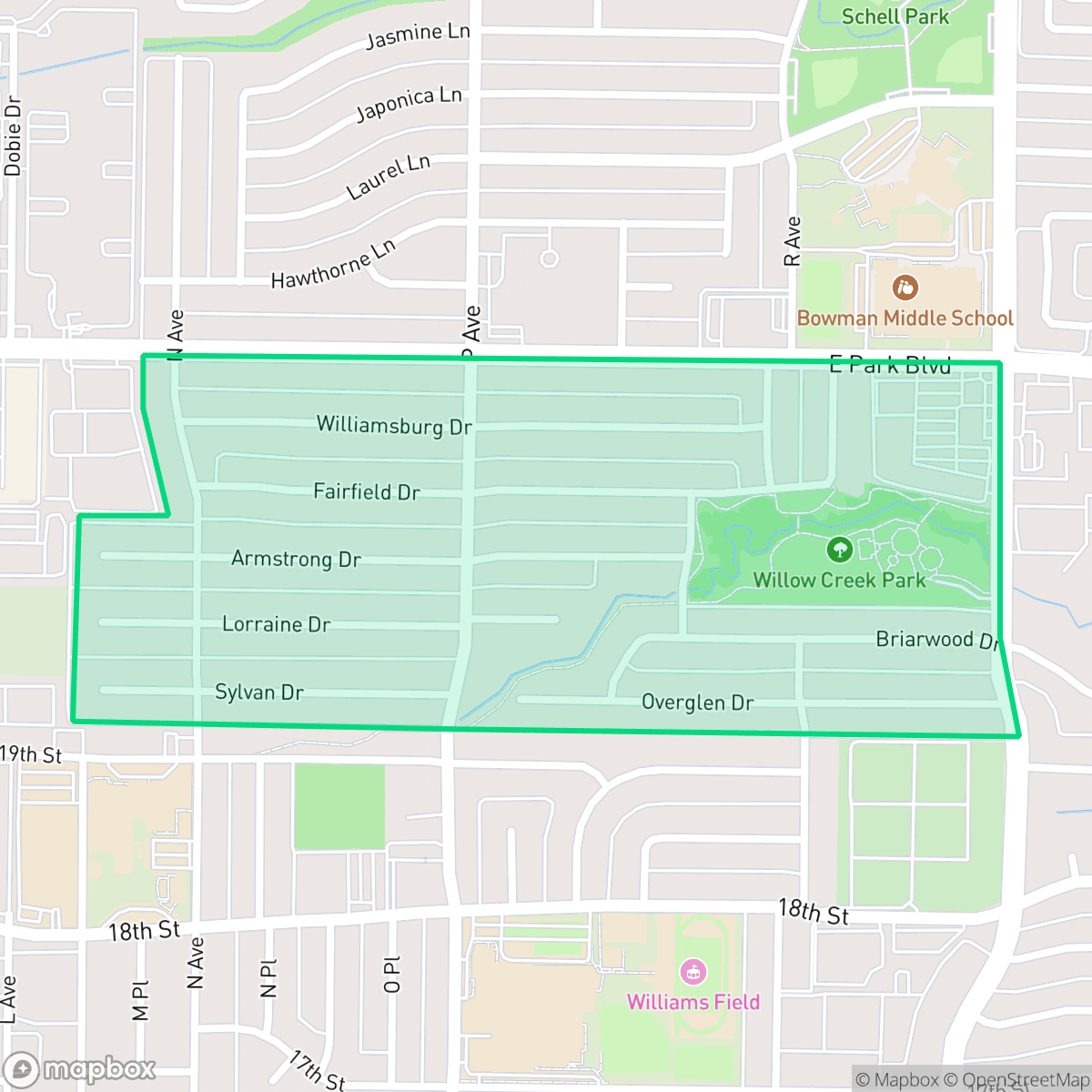 Map showing the location of Armstrong Park, Plano, TX