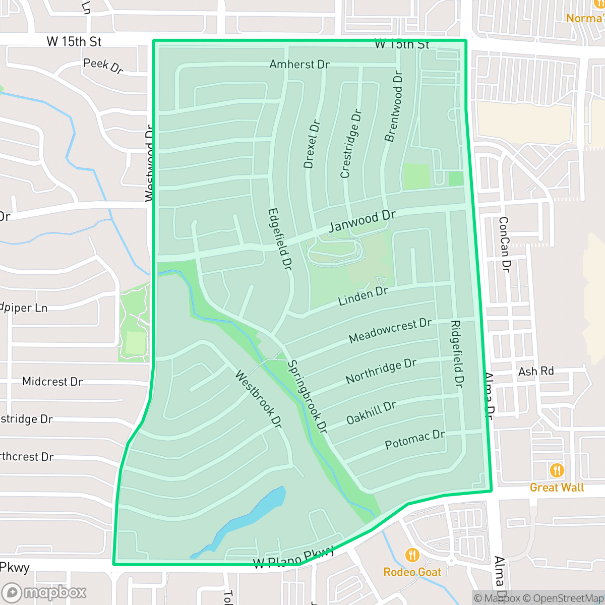 Map showing the location of Dallas North Estates, Plano, TX