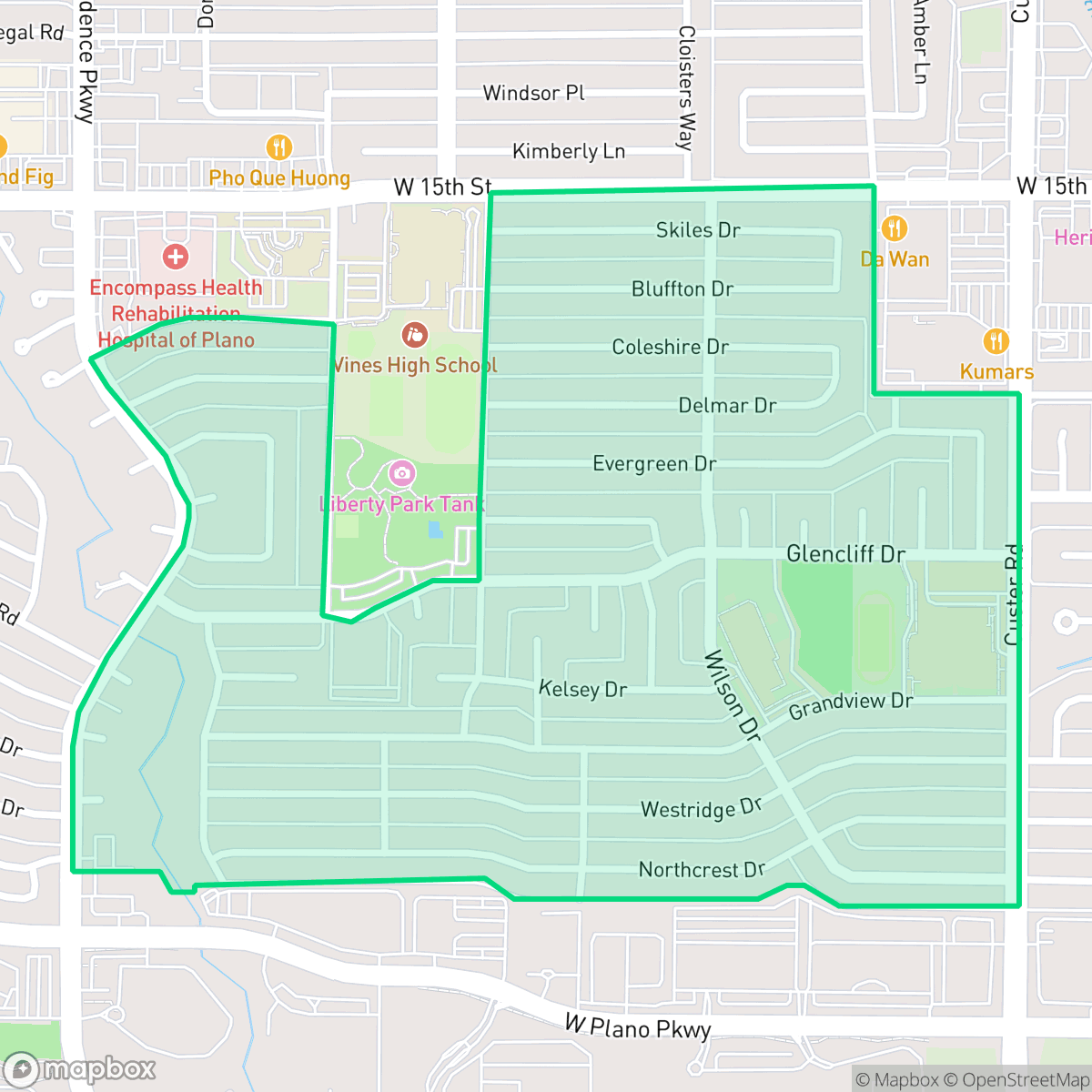 Map showing the location of Liberty Park, Plano, TX