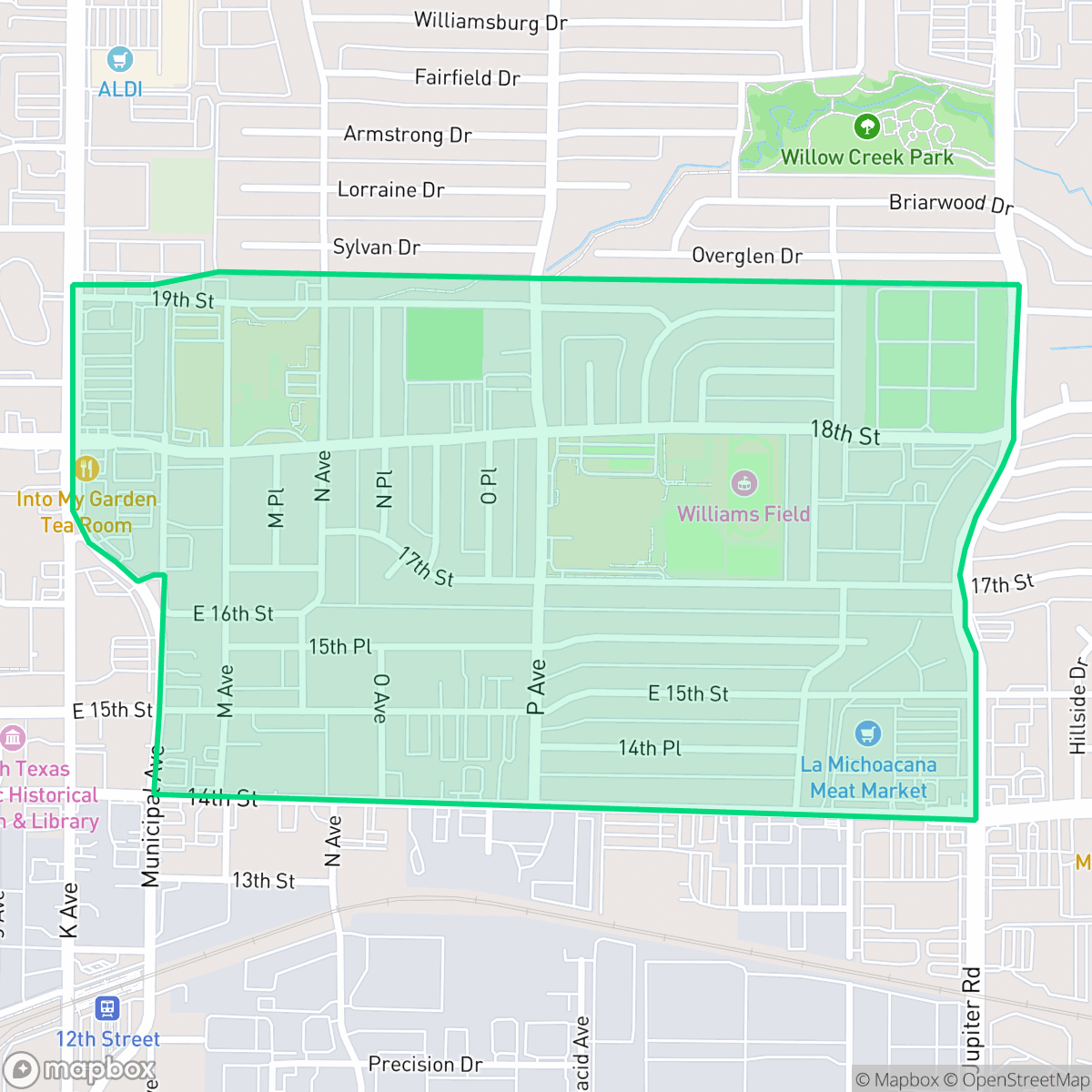 Map showing the location of Old Towne, Plano, TX
