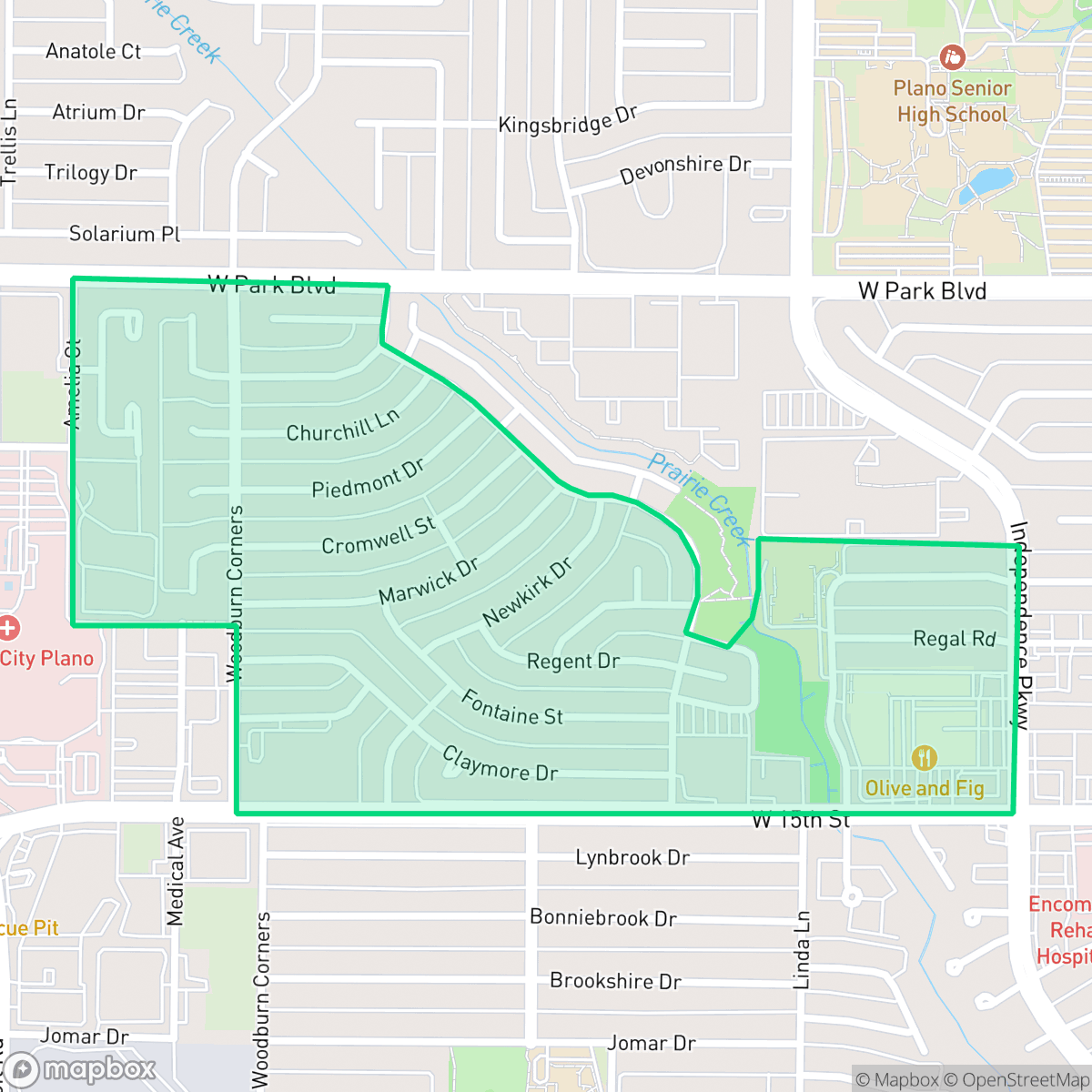 Map showing the location of Silverwood, Plano, TX
