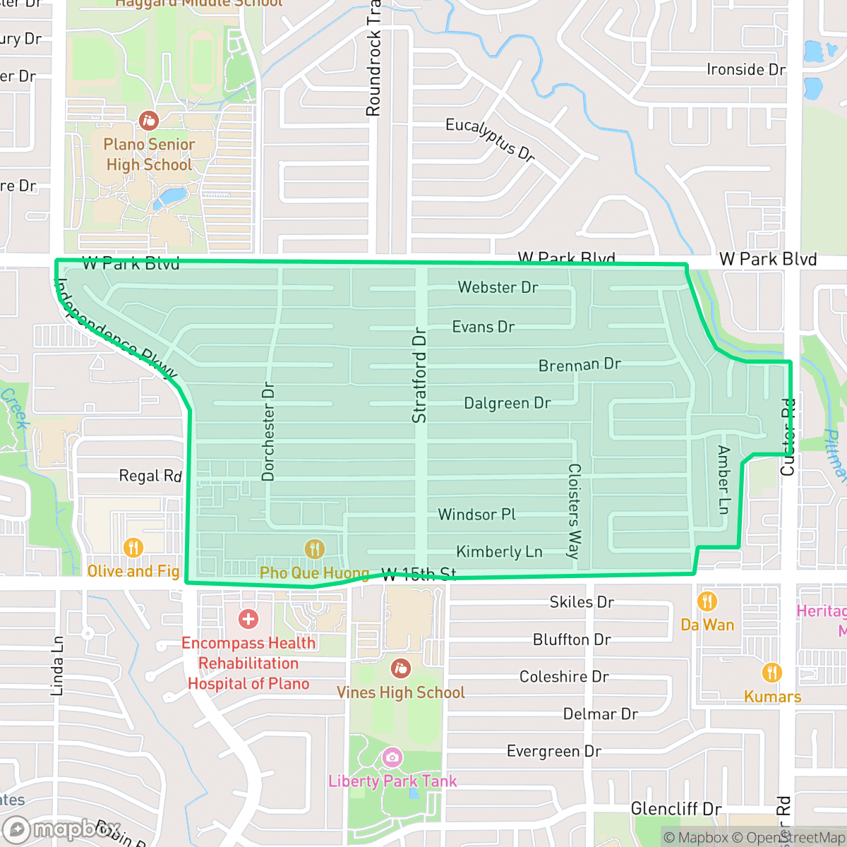 Map showing the location of Stratford Estates, Plano, TX