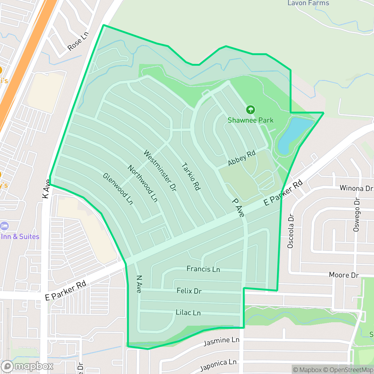 Map showing the location of Village Creek, Plano, TX