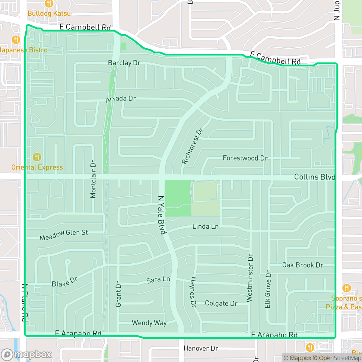 Map showing the location of Yale Park, Richardson, TX
