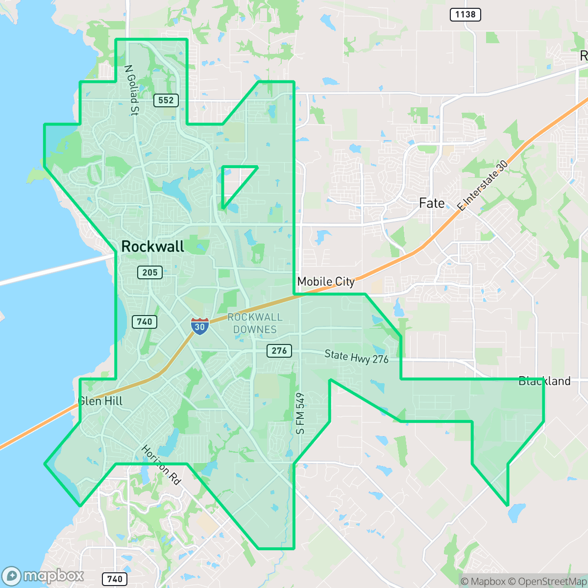 Map showing the location of Rockwall, TX — coverage area