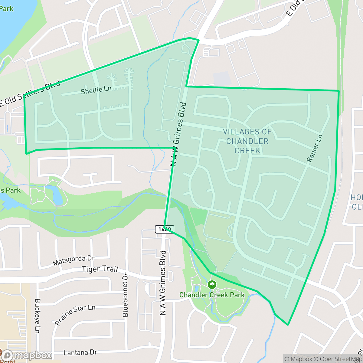 Map showing the location of Chandler Creek, Round Rock, TX