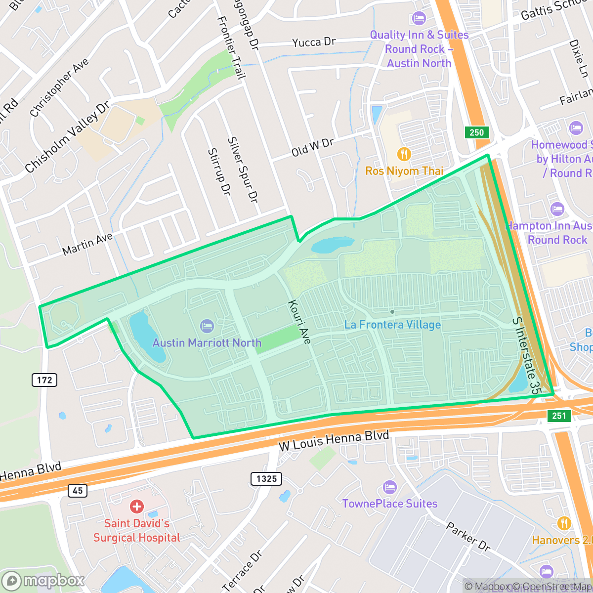 Map showing the location of La Frontera, Round Rock, TX