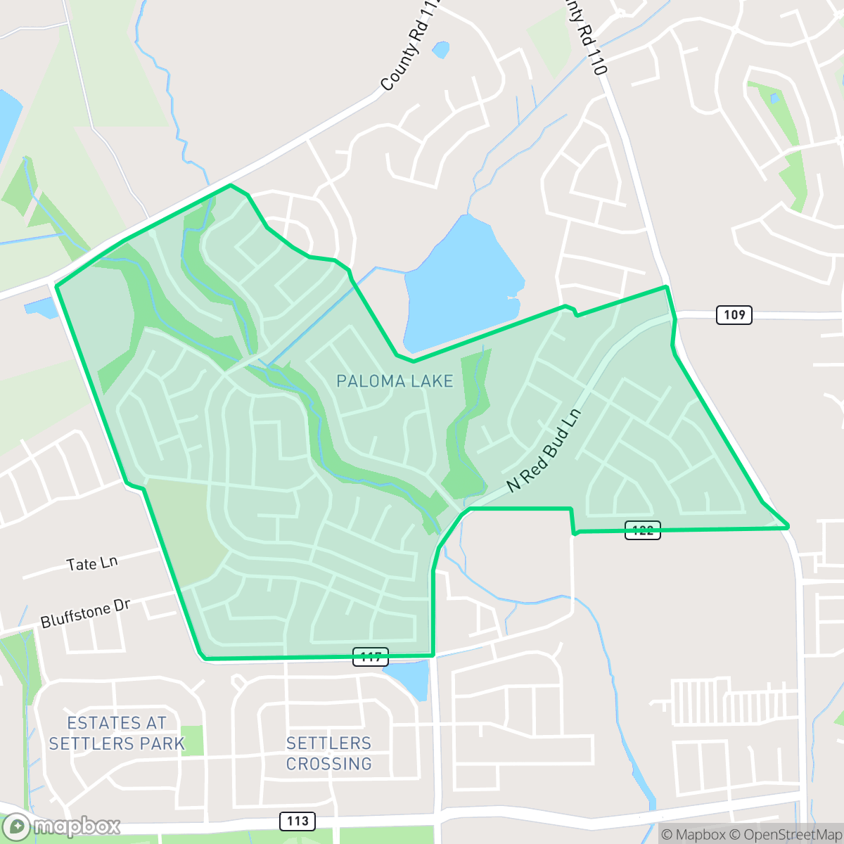 Map showing the location of Paloma Lake, Round Rock, TX
