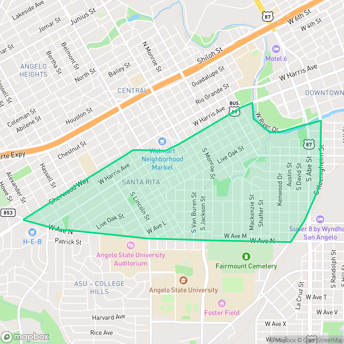 Map showing the location of Santa Rita, San Angelo, TX
