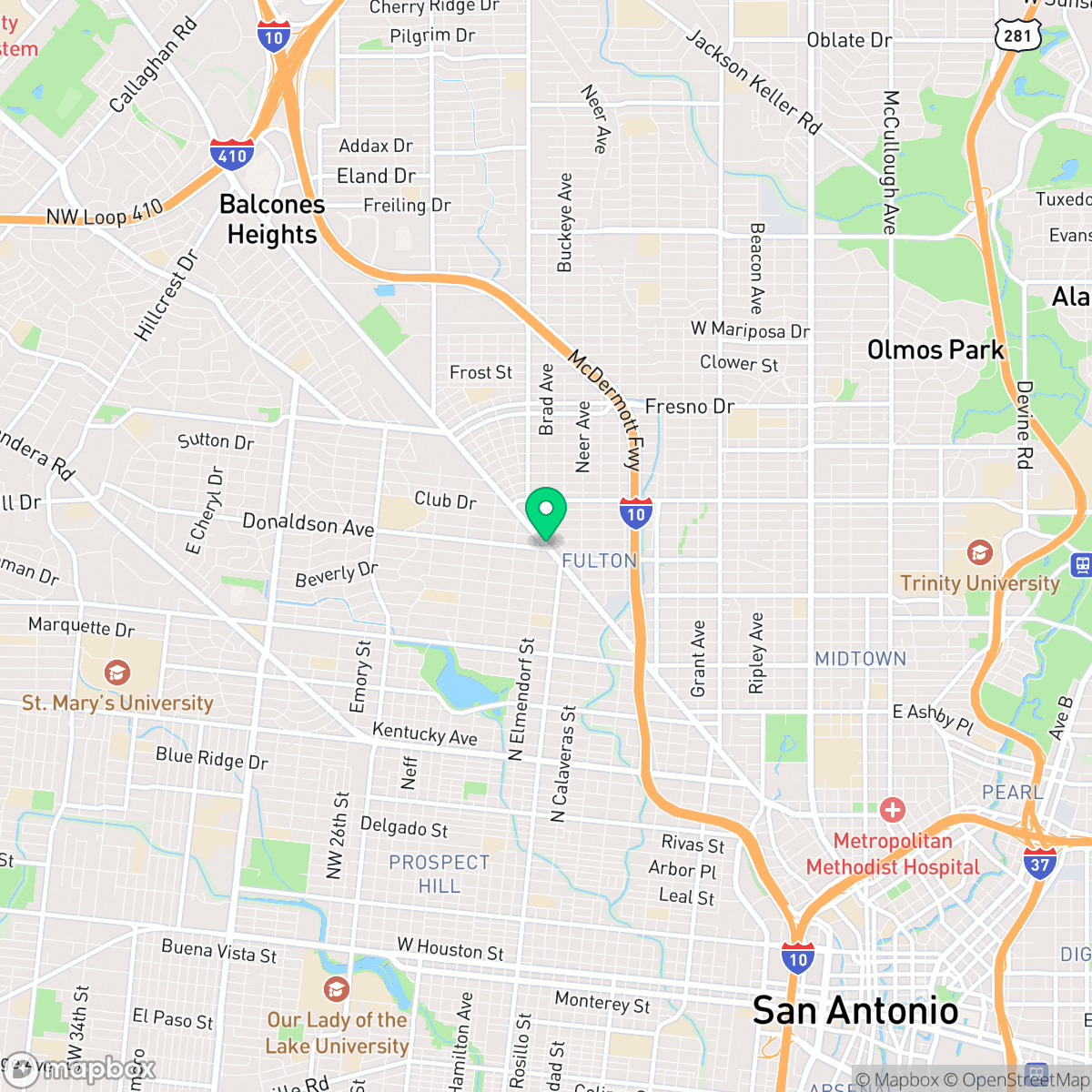 Map showing the location of San Antonio, TX — coverage area