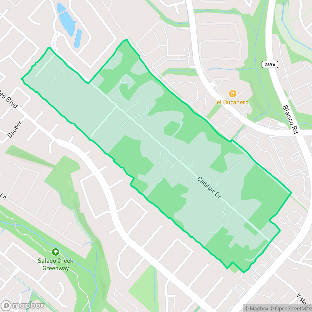 Map showing the location of Cadillac Drive, San Antonio, TX