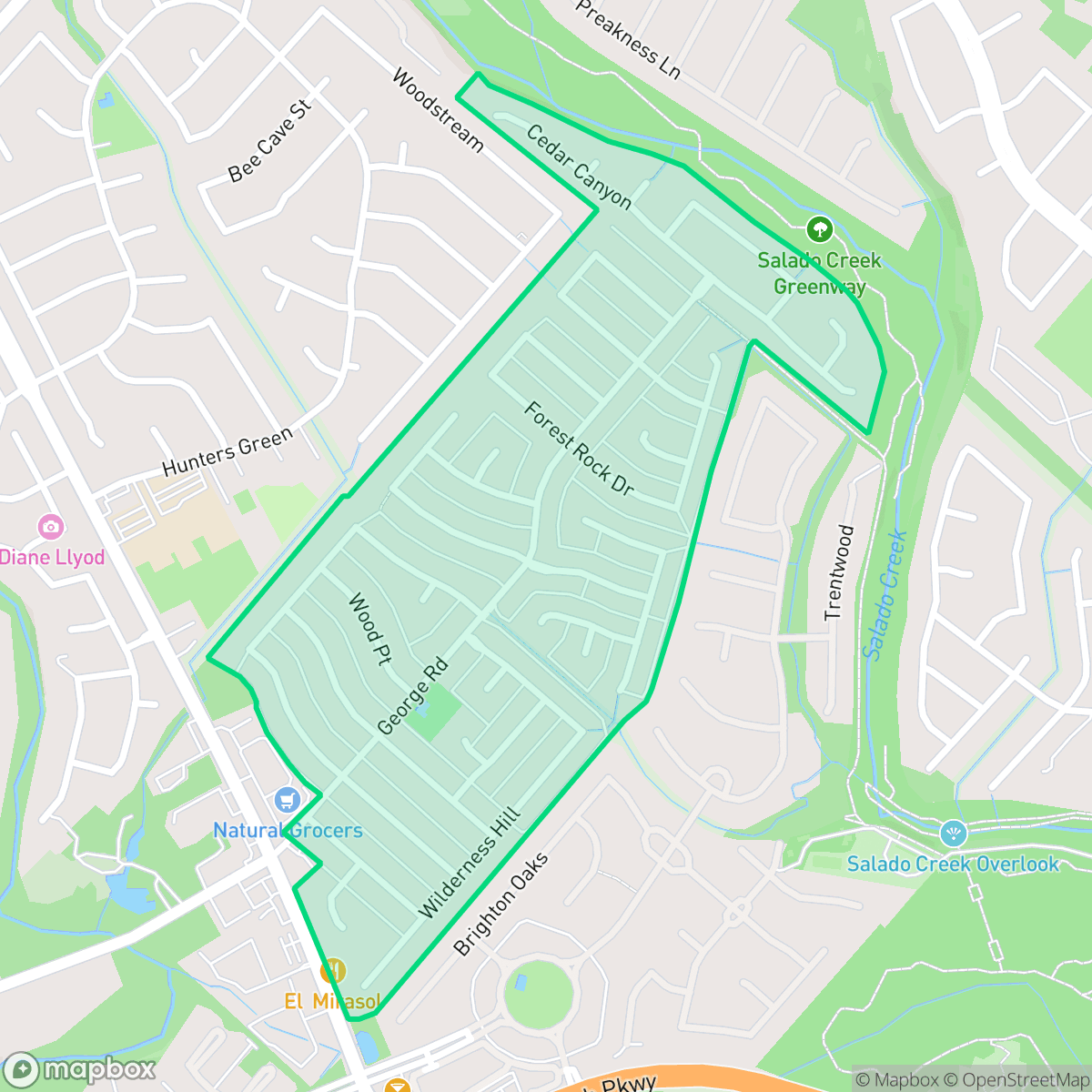 Map showing the location of Castle Hills Forest, San Antonio, TX