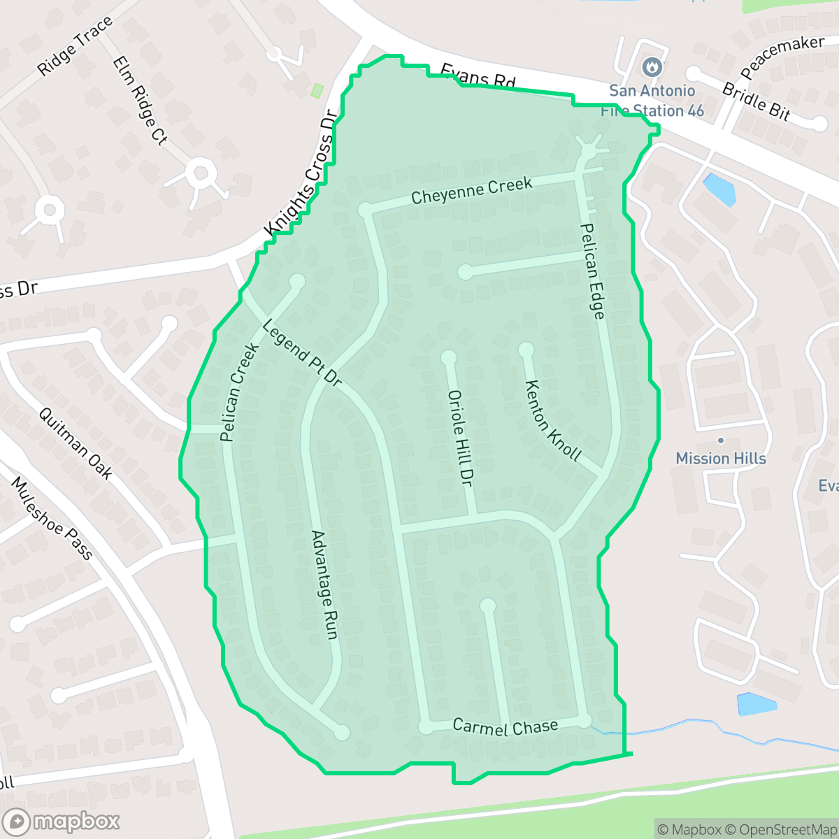 Map showing the location of Champions Springs-Sundance at Stone Oak-Stone Oak, San Antonio, TX