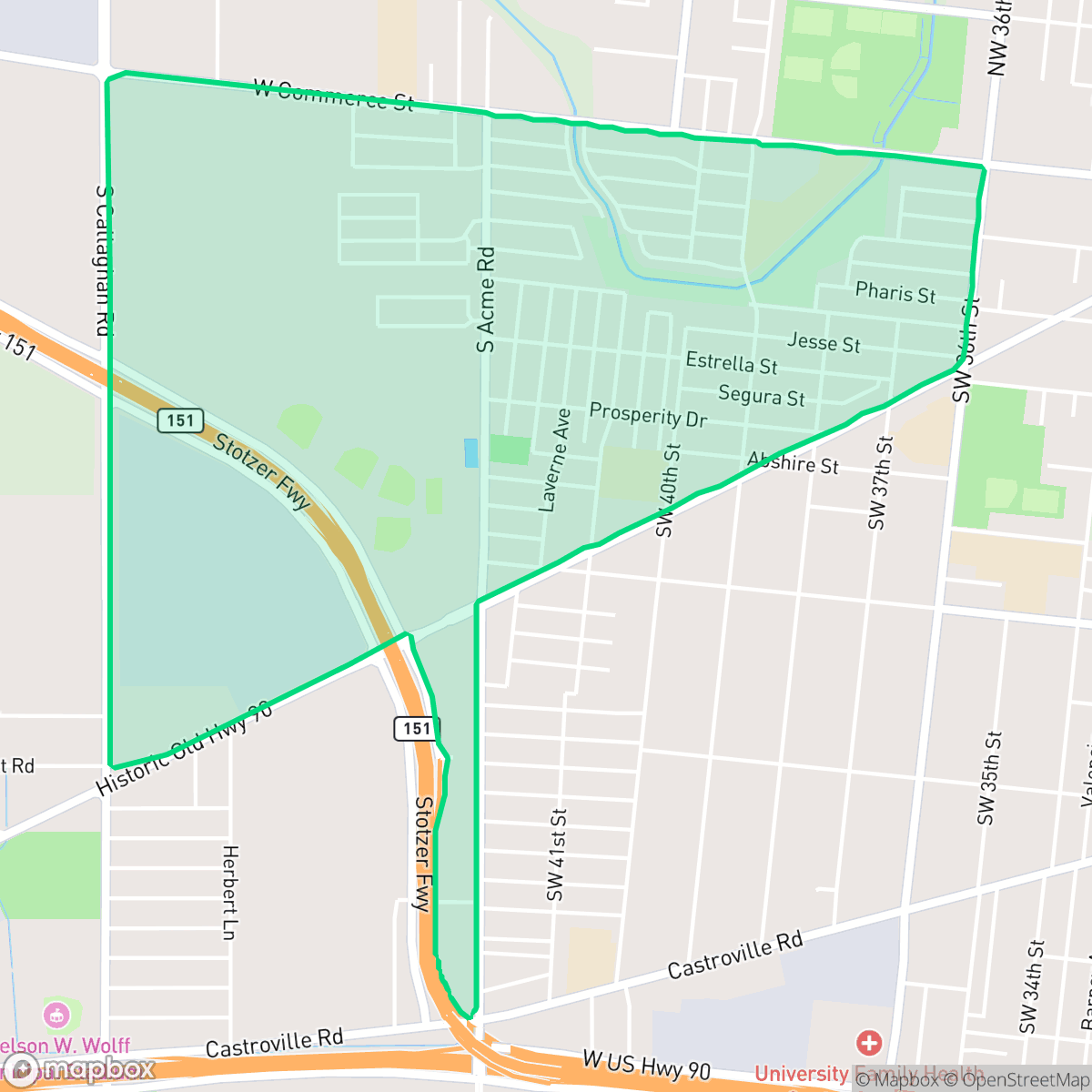 Map showing the location of Community Workers Council, San Antonio, TX
