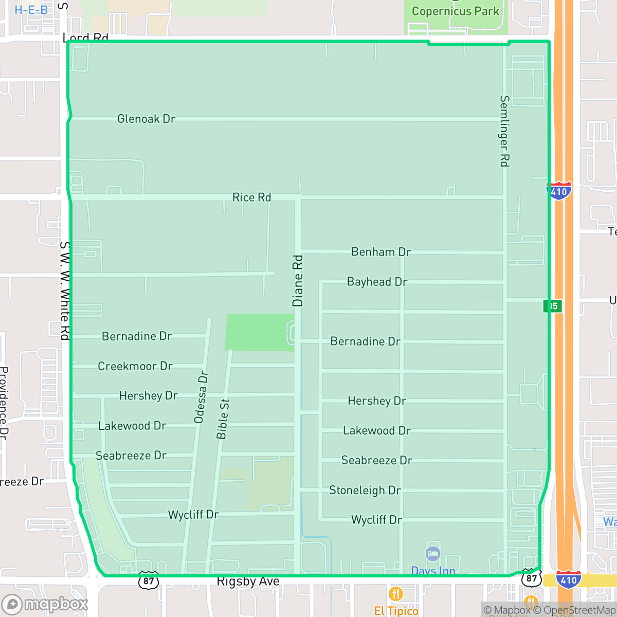 Map showing the location of Dellcrest Area, San Antonio, TX