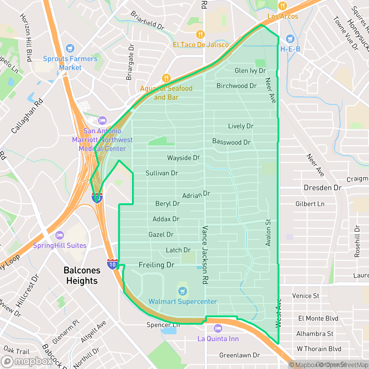 Map showing the location of Dellview Area, San Antonio, TX