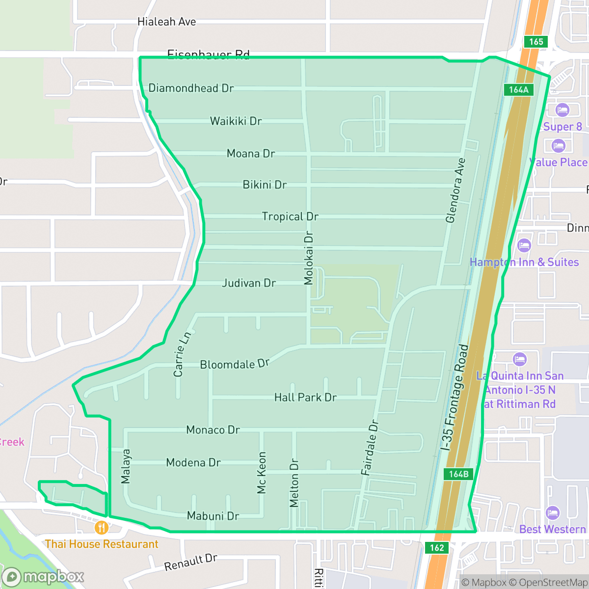 Map showing the location of East Terrell Hills, San Antonio, TX