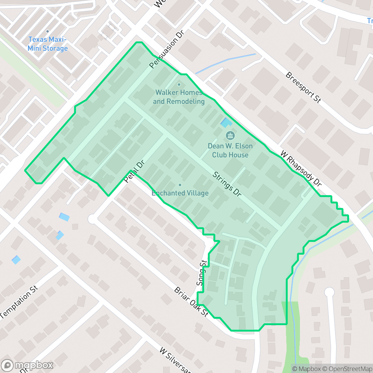 Map showing the location of Enchanted Village - Greater Harmony Hills, San Antonio, TX