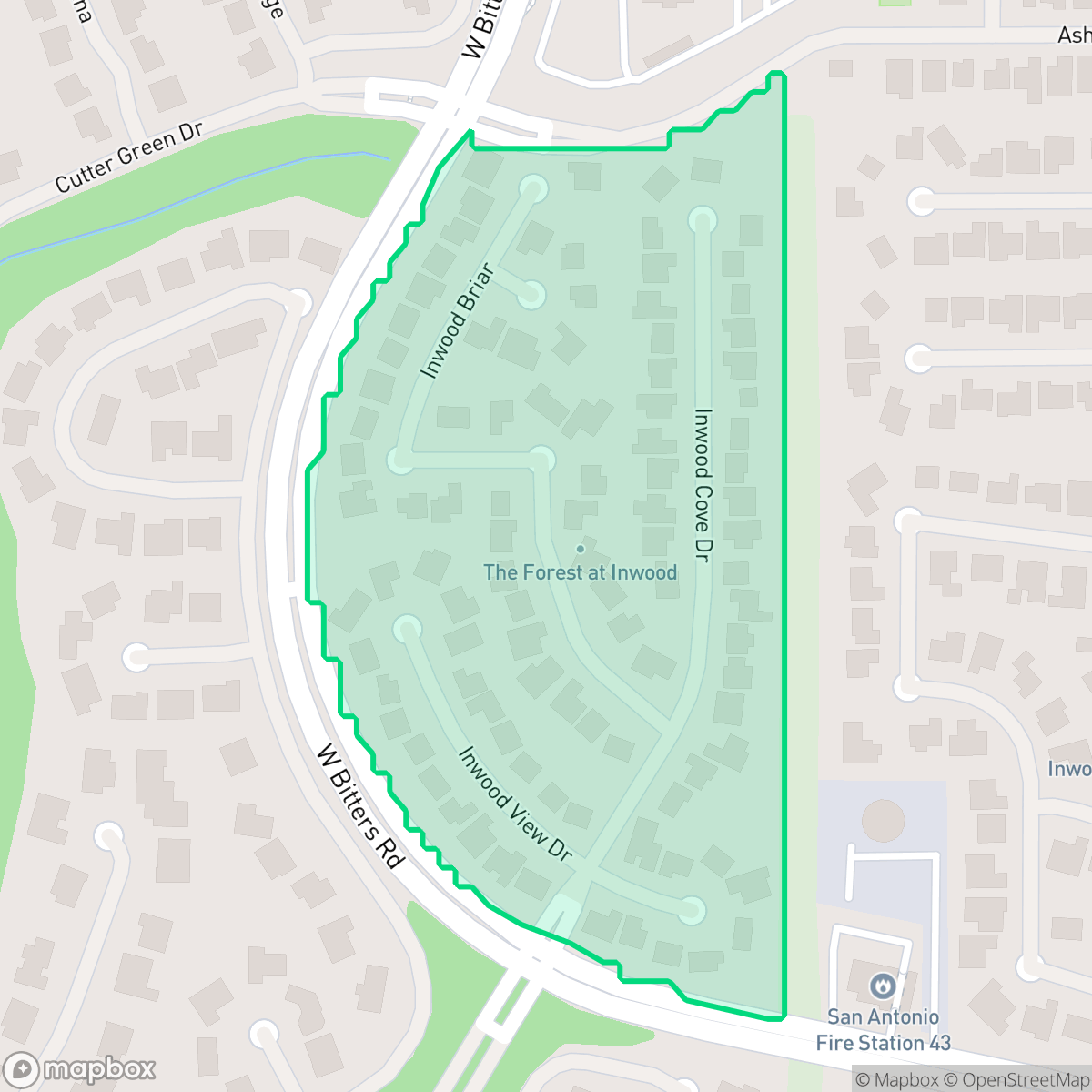 Map showing the location of Forests at Inwood, San Antonio, TX