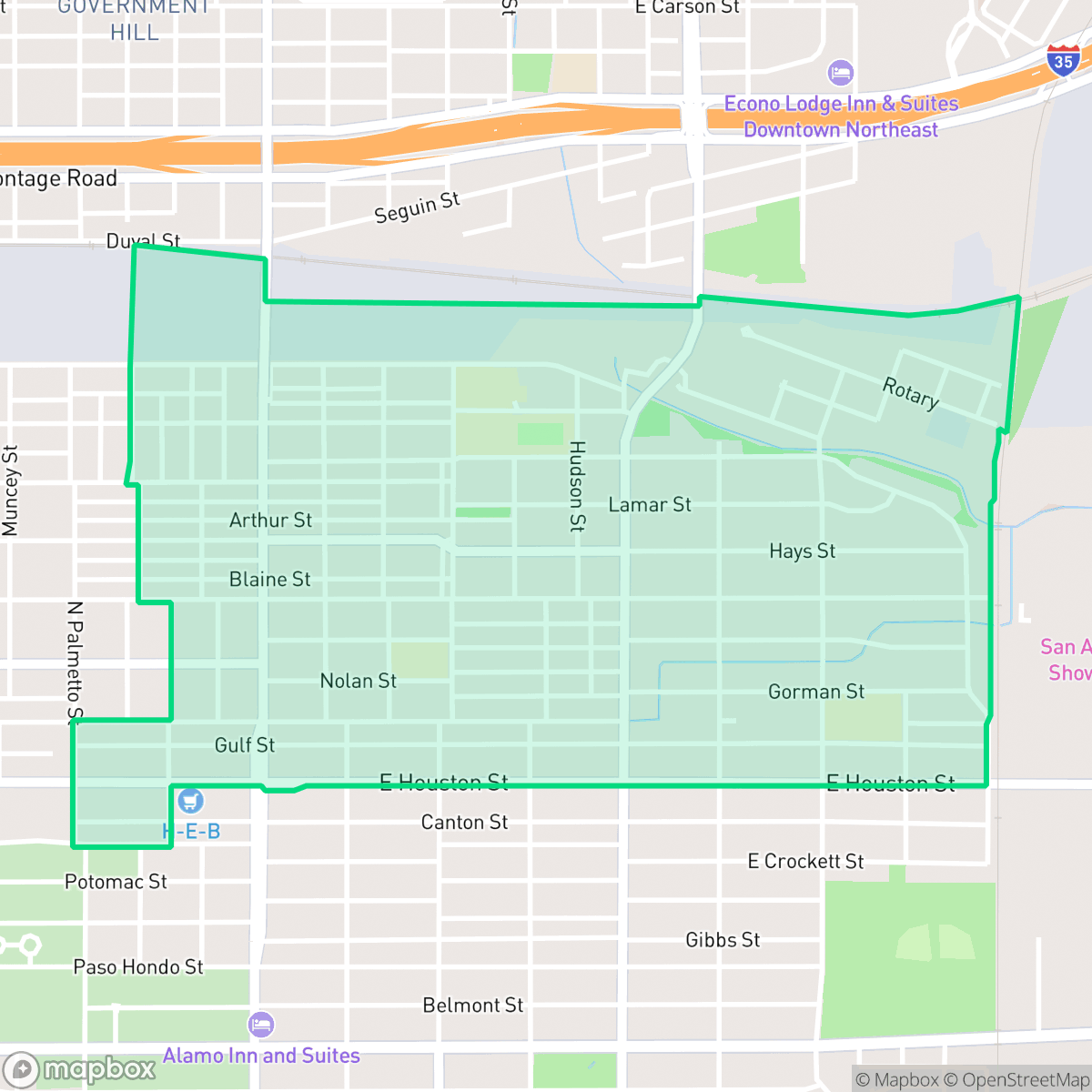 Map showing the location of Harvard Place - Eastlawn, San Antonio, TX