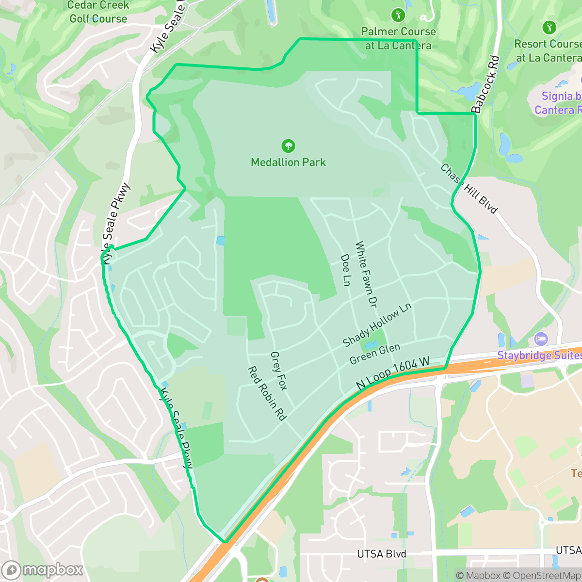 Map showing the location of Hills and Dales, San Antonio, TX