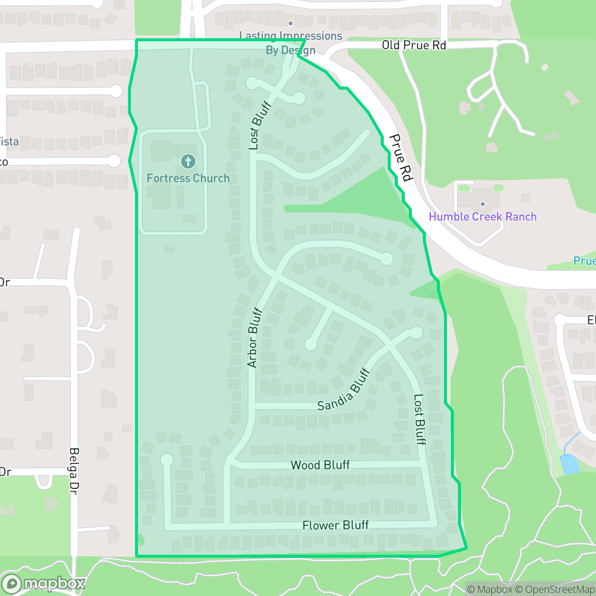 Map showing the location of Oak Bluff, San Antonio, TX