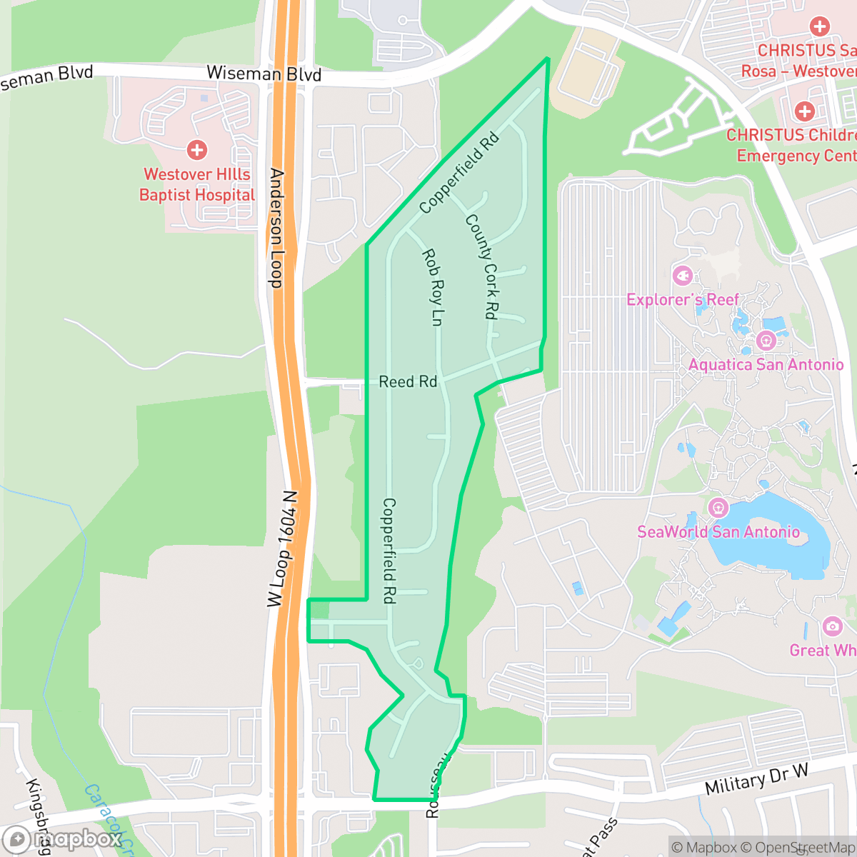 Map showing the location of Oak Creek Estates, San Antonio, TX