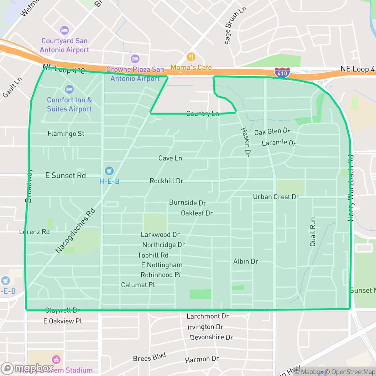 Map showing the location of Oak Park - Northwood, San Antonio, TX