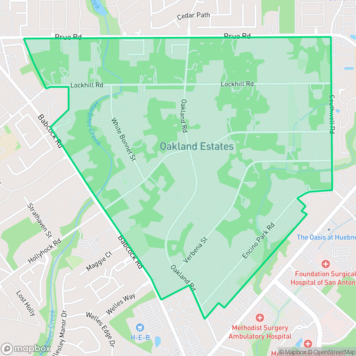 Map showing the location of Oakland Estates, San Antonio, TX