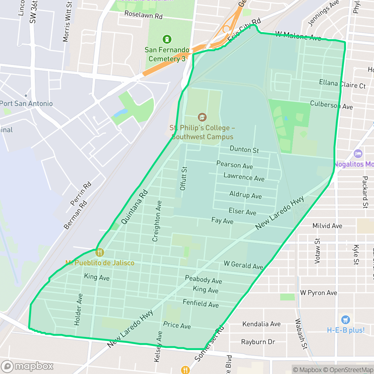 Map showing the location of Quintana Community, San Antonio, TX