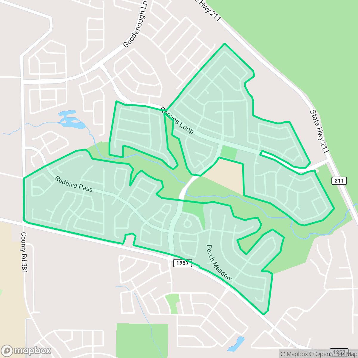 Map showing the location of Redbird Ranch, San Antonio, TX