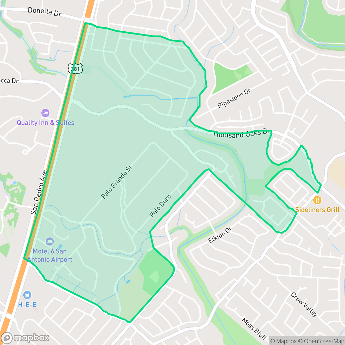 Map showing the location of Shady Oaks, San Antonio, TX