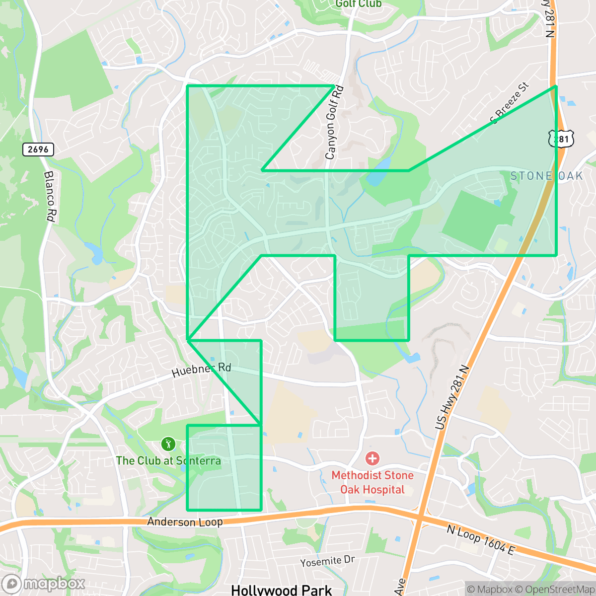 Map showing the location of Stone Oak, San Antonio, TX
